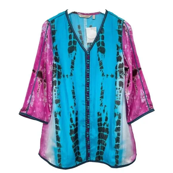 Soft Surroundings Curacao Tunic Top Shirt Medium 100% Silk Tie Dye New NO TANK‎ - Picture 13 of 13